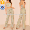 Halter Tie Neck Striped Crop Top With Tie Waist Pants Manufacture Wholesale Fashion Women Apparel (TA4062SS)